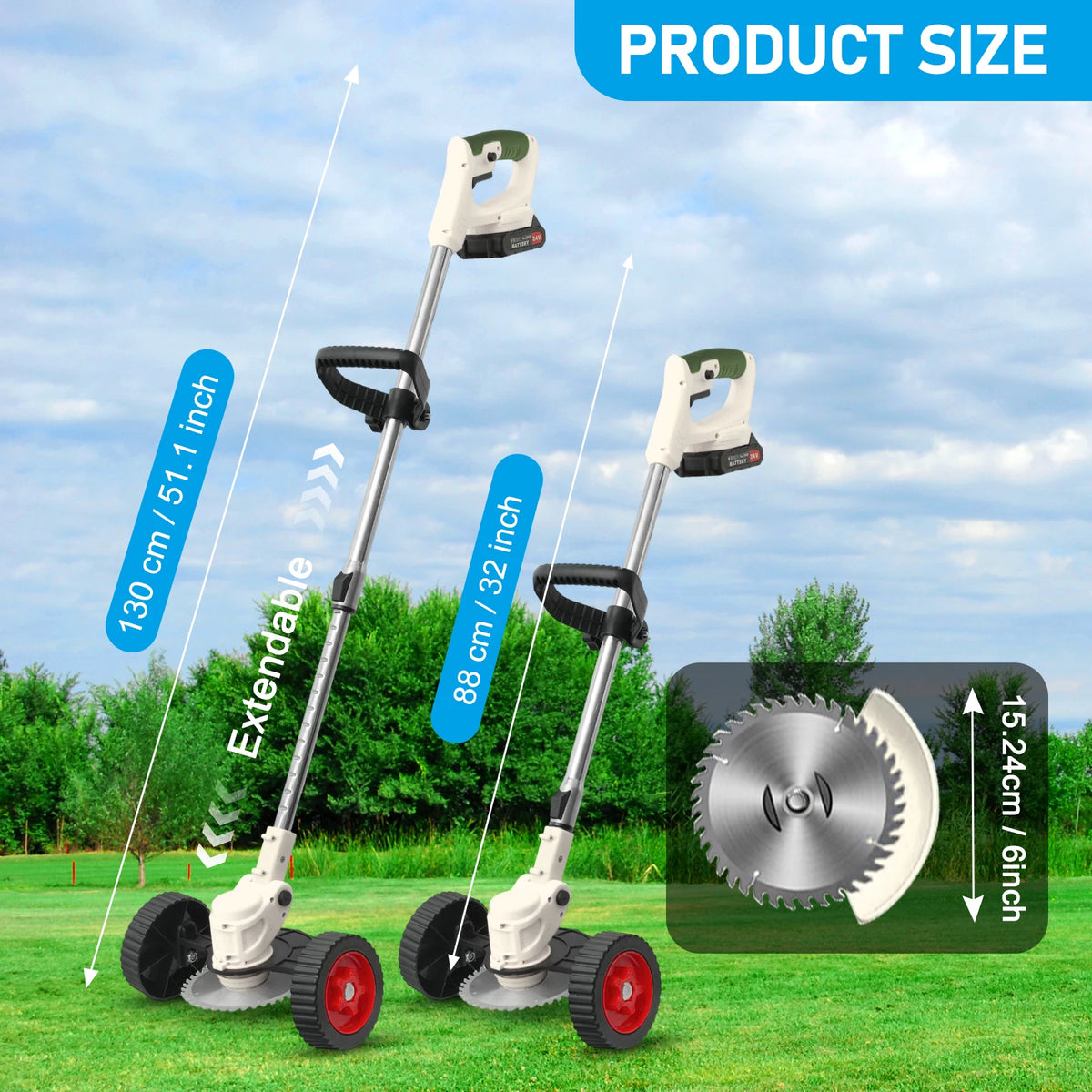 Cordless 3-in-1 Lawn Mower, Grass Trimmer, Edger and Brush Cutter
