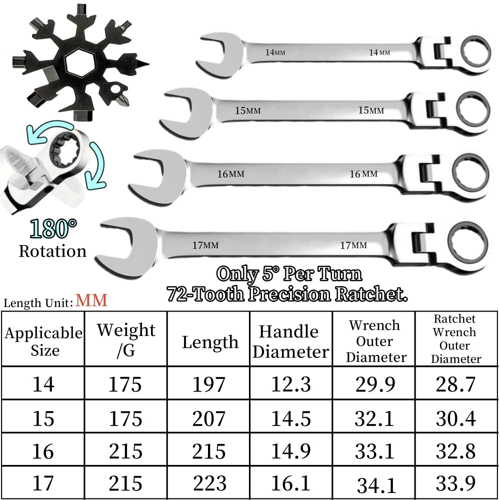 Flexible Ratcheting Wrench Set For Automotive Repair