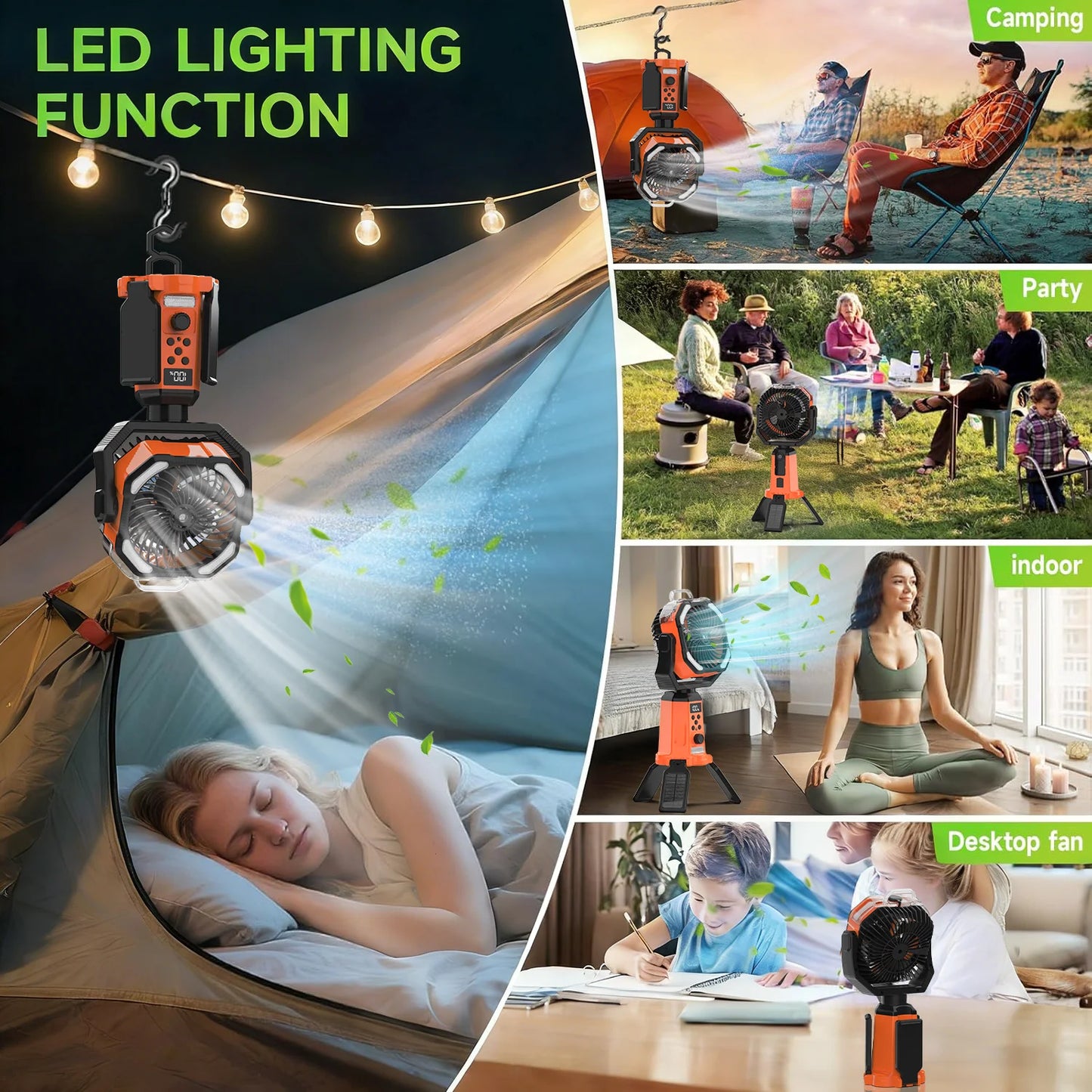 Portable 4 In 1 Rechargeable Fan With Stand Spray LED Light