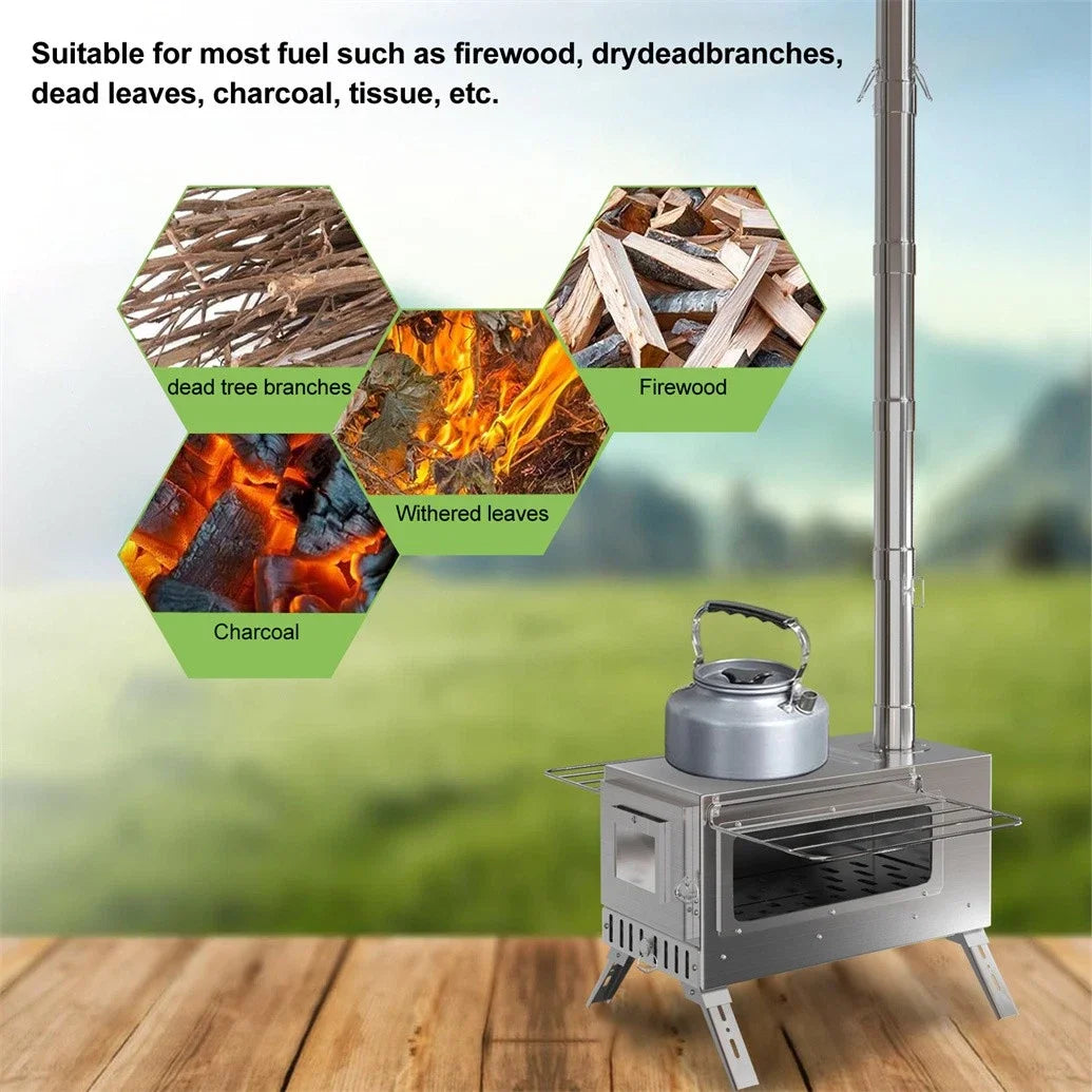 Hot Tent Wood Burning Stove Portable Outdoor Heater And Cooktop