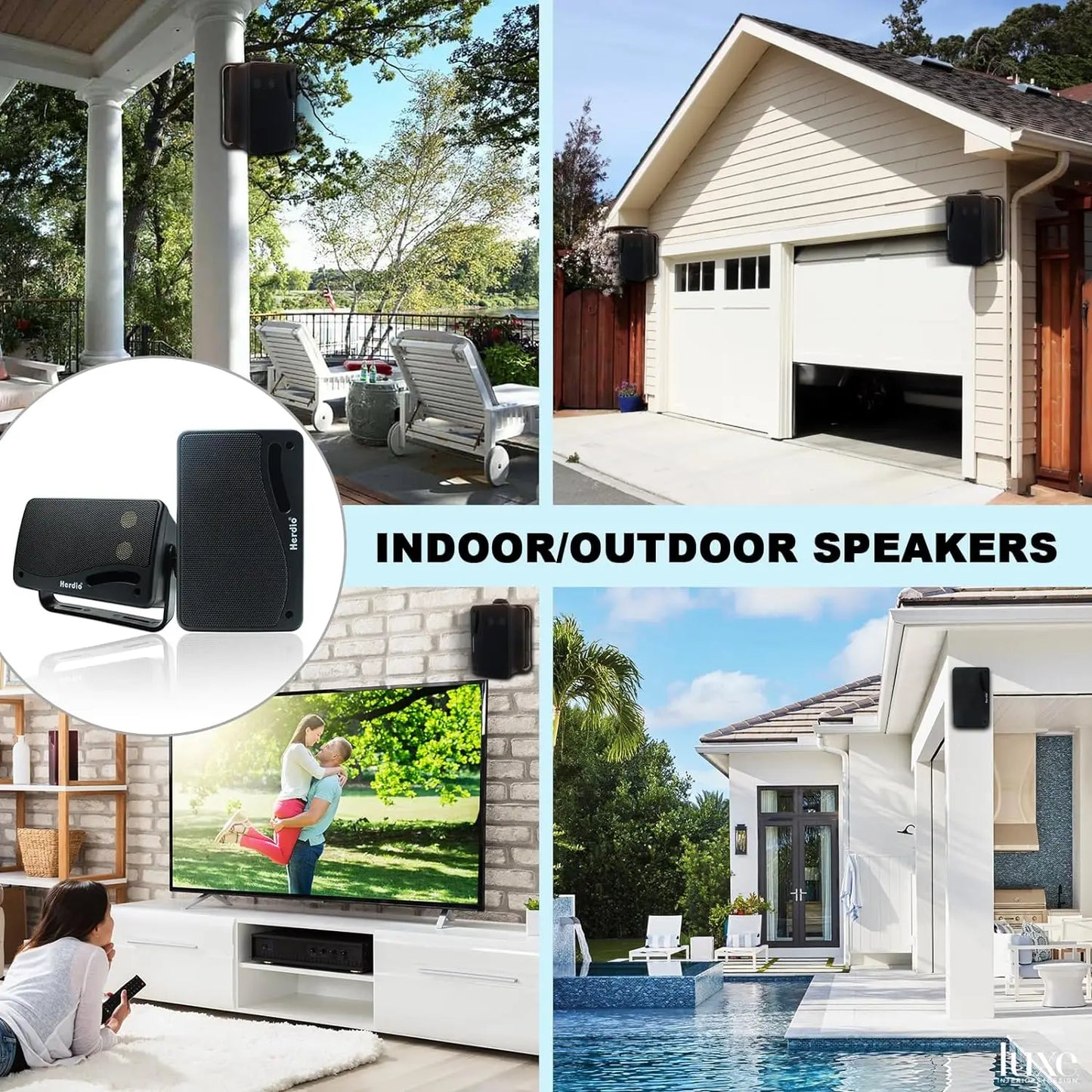 Herdio 3-Way Outdoor Passive Wired Speakers Waterproof Patio Marine
