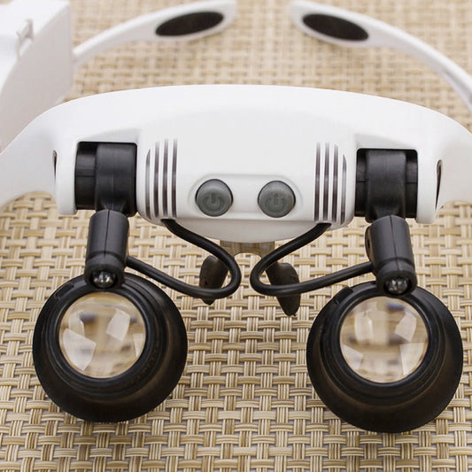 10X 15X 20X 25X LED Head Magnifier Light Double Eye Loupe Head Wearing Head-Mounted Repair Jeweler Watch Clock