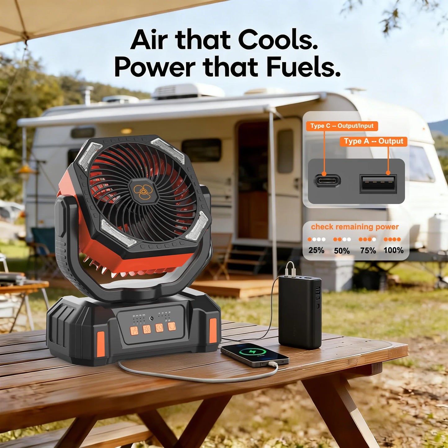 Portable Misting Fan With USB Rechargeable Battery And LED Lantern