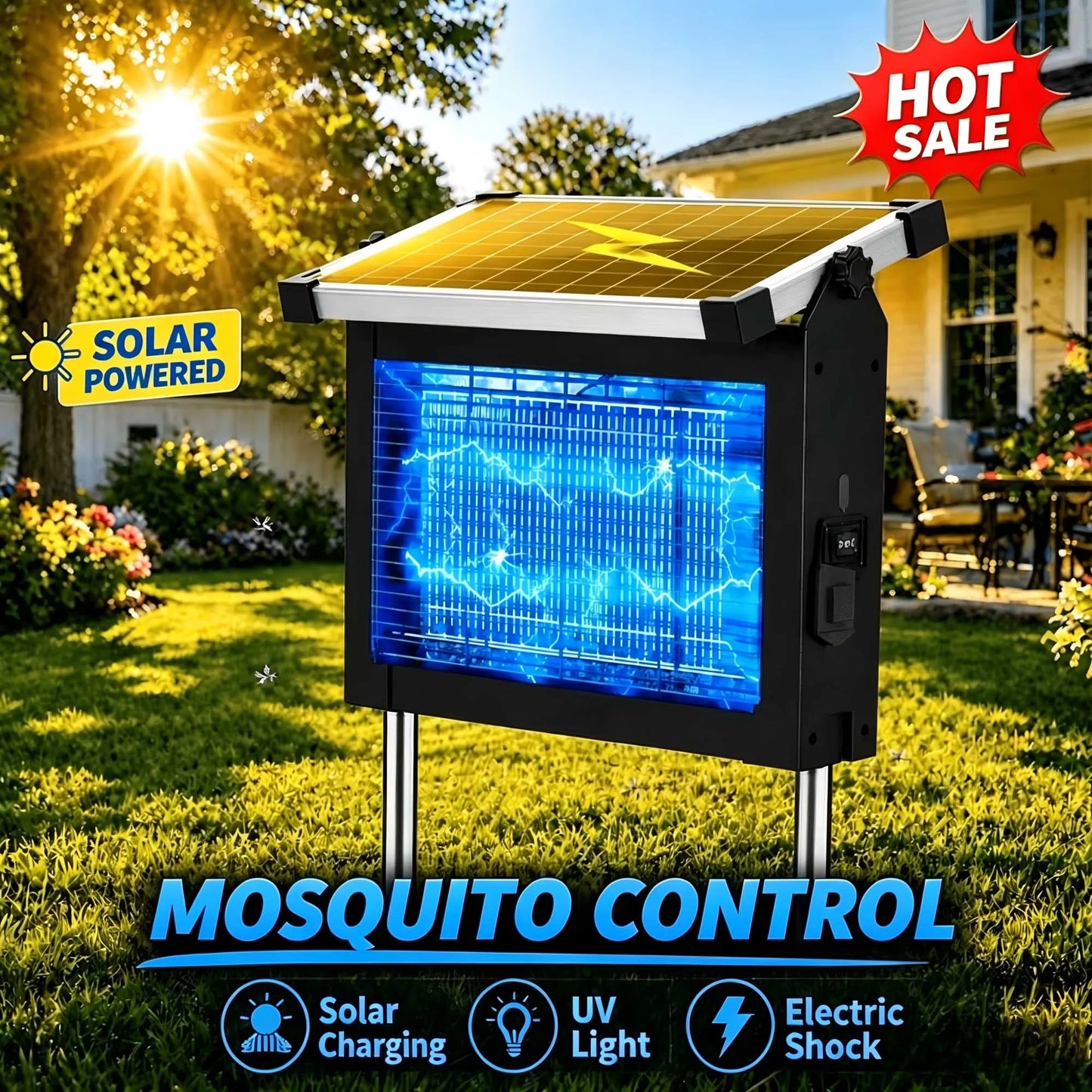 Solar Bug Zapper Outdoor 4500V Mosquito Zapper with Panel Sensor