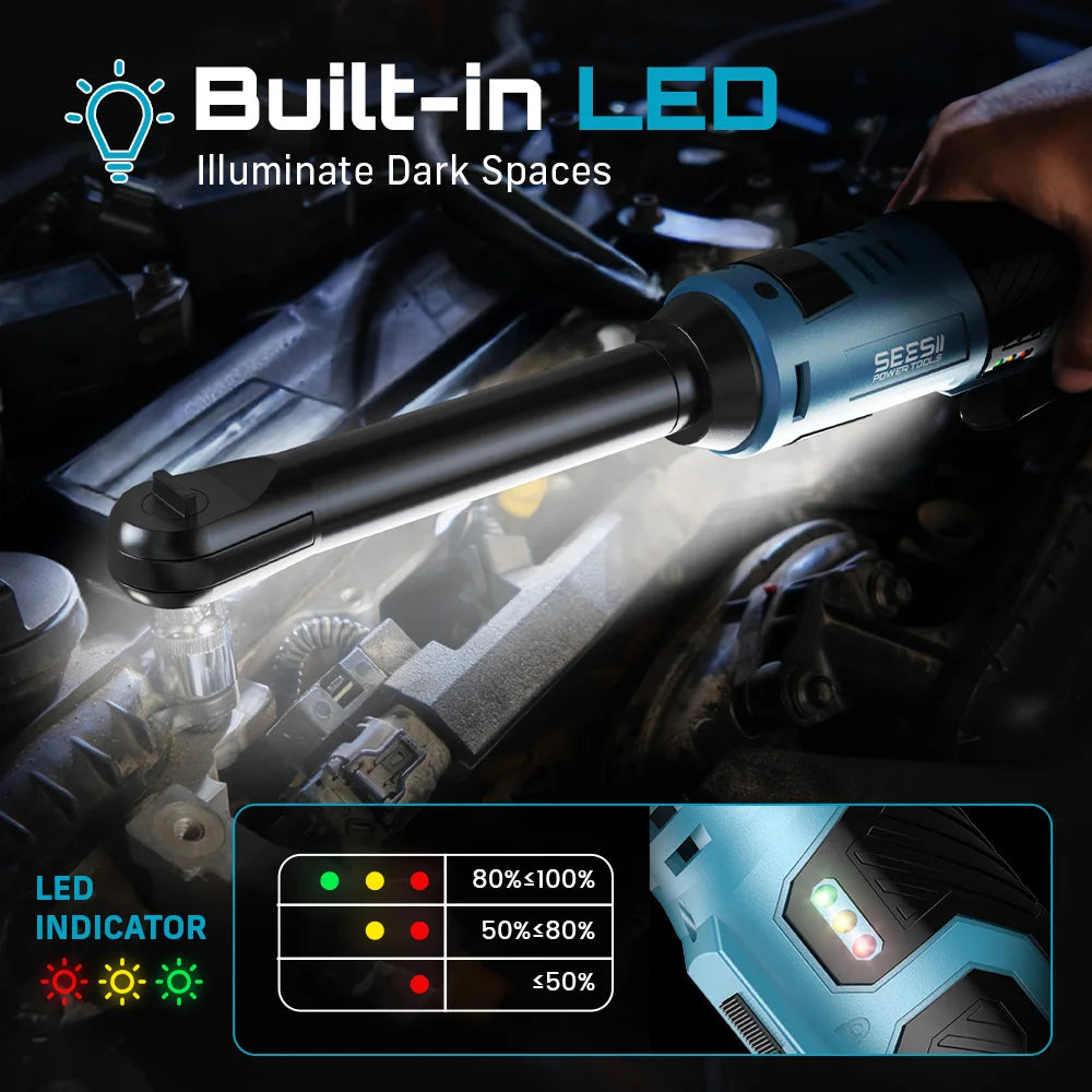 Seesii 12V Cordless Extended Ratchet Wrench 55Nm Torque