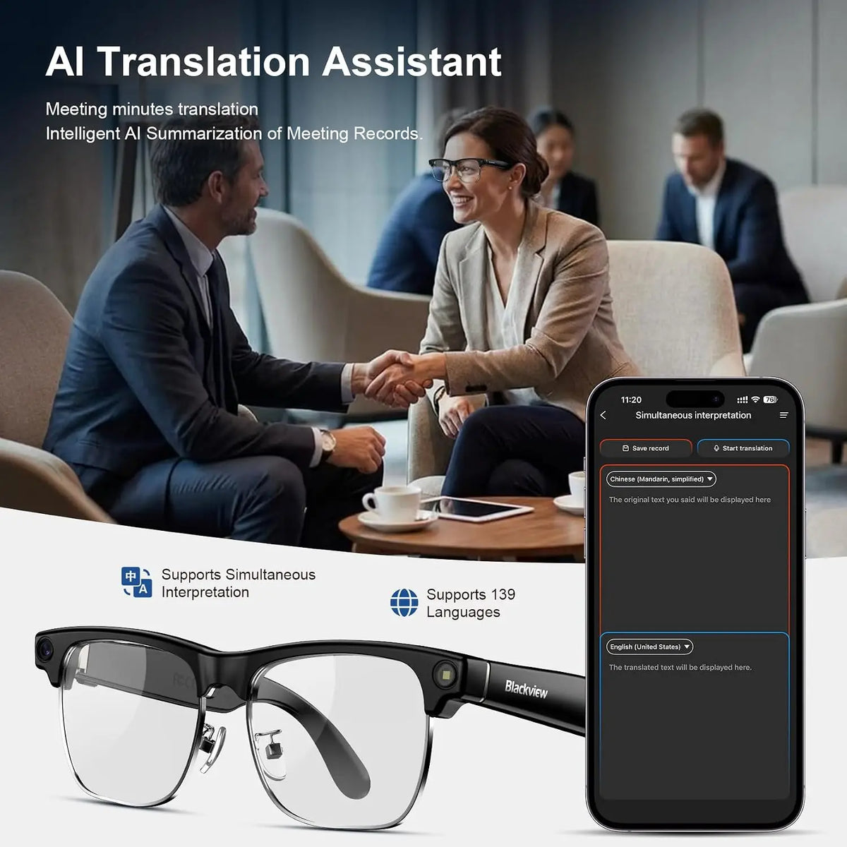 Blackview AI Smart Glasses With Camera And Translation Assistant