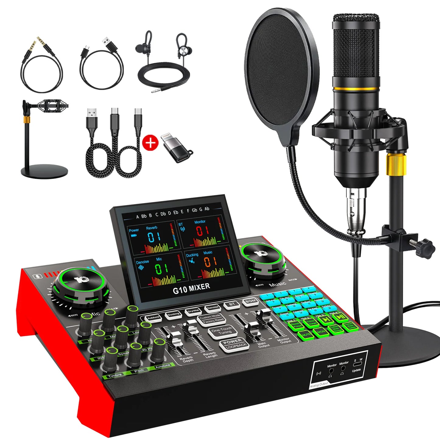 Tenlamp Bluetooth DJ Sound Mixer Studio Recording Microphone Bundle