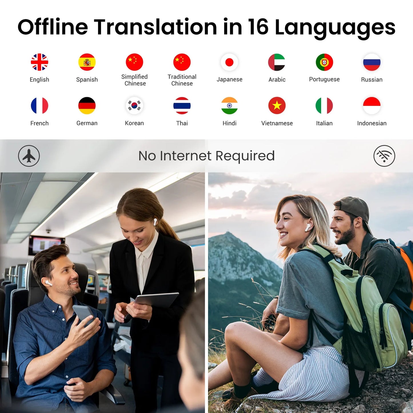 Wooask A8 Translator Earbuds ChatGPT Powered 144 Language Translator