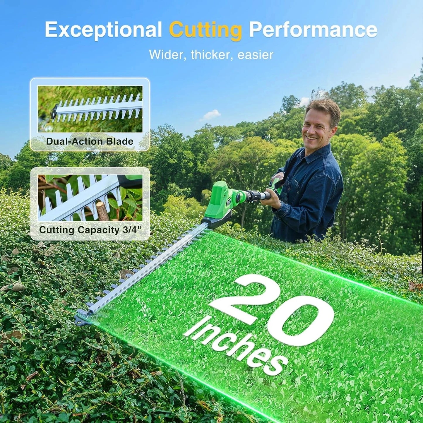 TaskStar Long Reach Cordless Hedge Trimmer With Dual 4000mAh Batteries