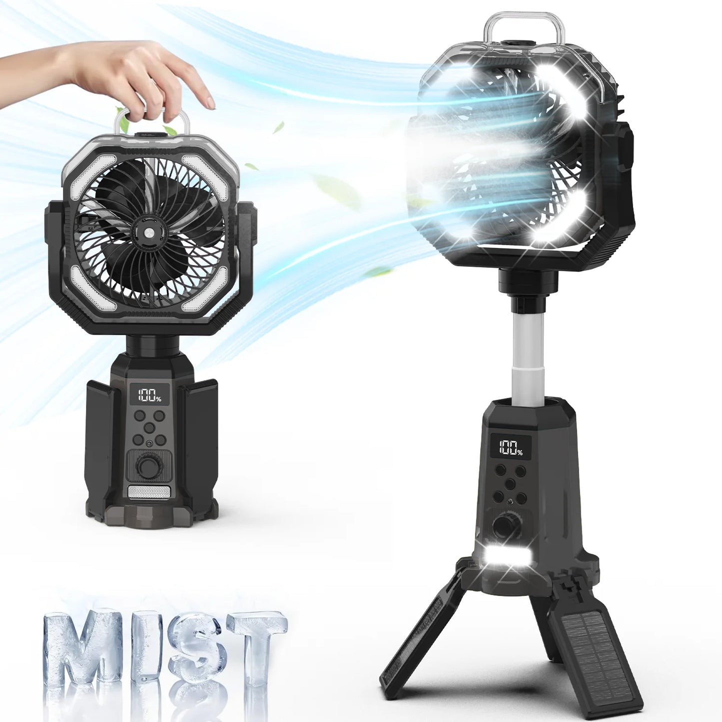 Portable 4 In 1 Rechargeable Fan With Stand Spray LED Light