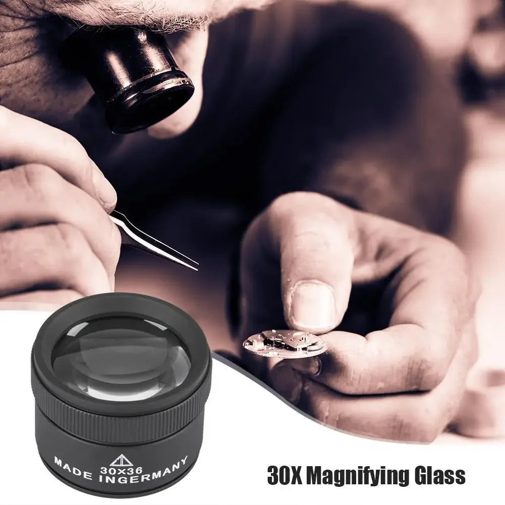 30X Magnifying Glass K9 Optical Lens Jewelry Loupe Monocle Handheld