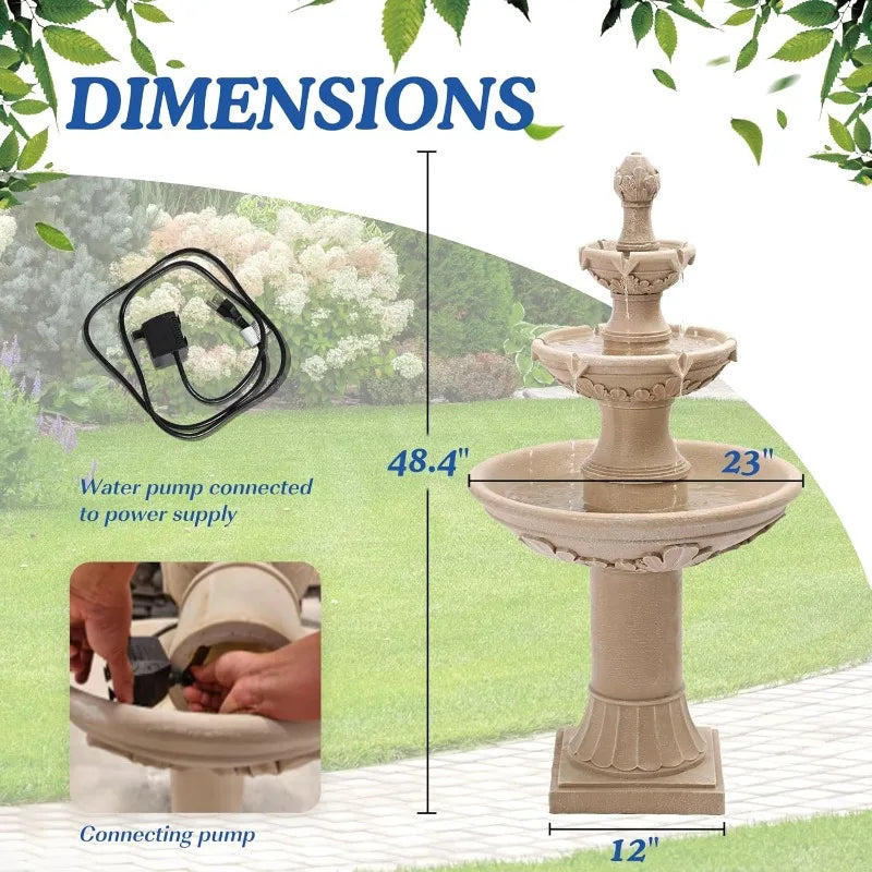 Italian Outdoor Water Fountain Garden Decor Durable Resin