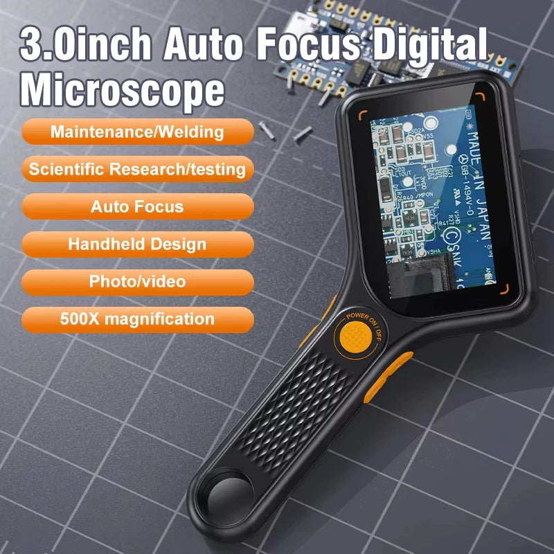 Digital Handheld Microscope With 3 Inch IPS Screen Autofocus 500x