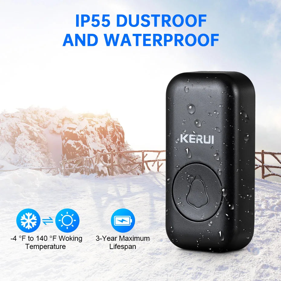 KERUI Waterproof Wireless Doorbell Kit With LED Chime And Alarm