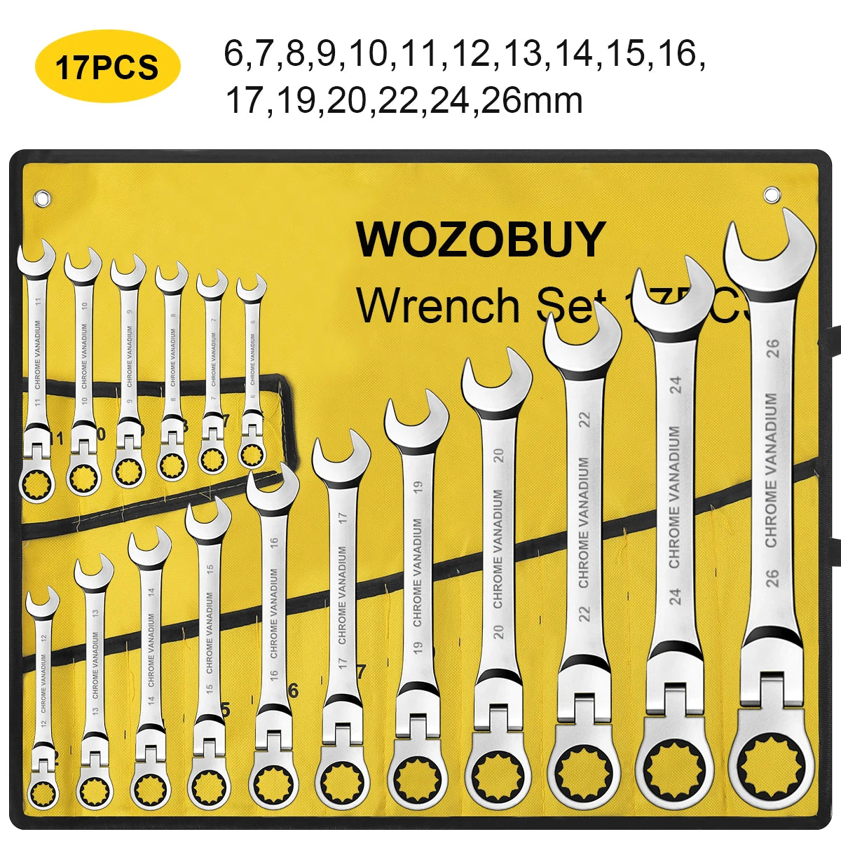 WOZOBUY Flex-Head Ratchet Wrench Set Cr-V Construction