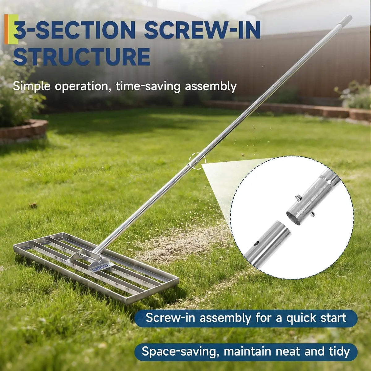 Tacleekii Stainless Steel Lawn Leveling Rake for Garden and Yard