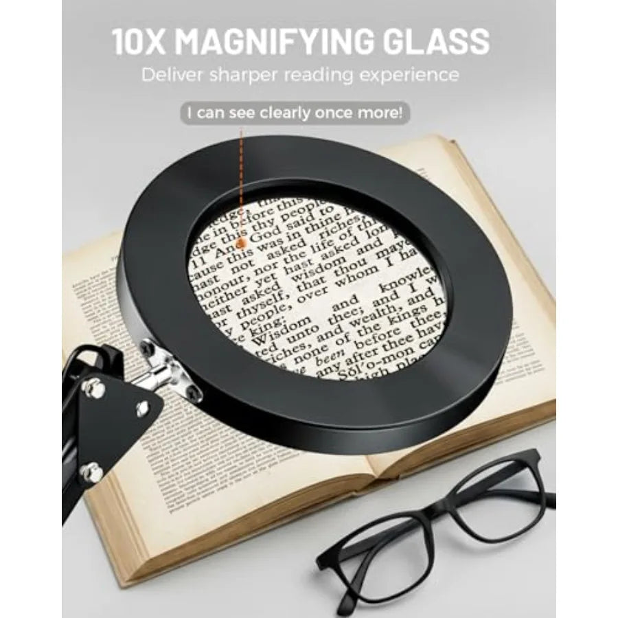 10X Magnifying Glass With Light, Real Glass Lens, Dimmable LED