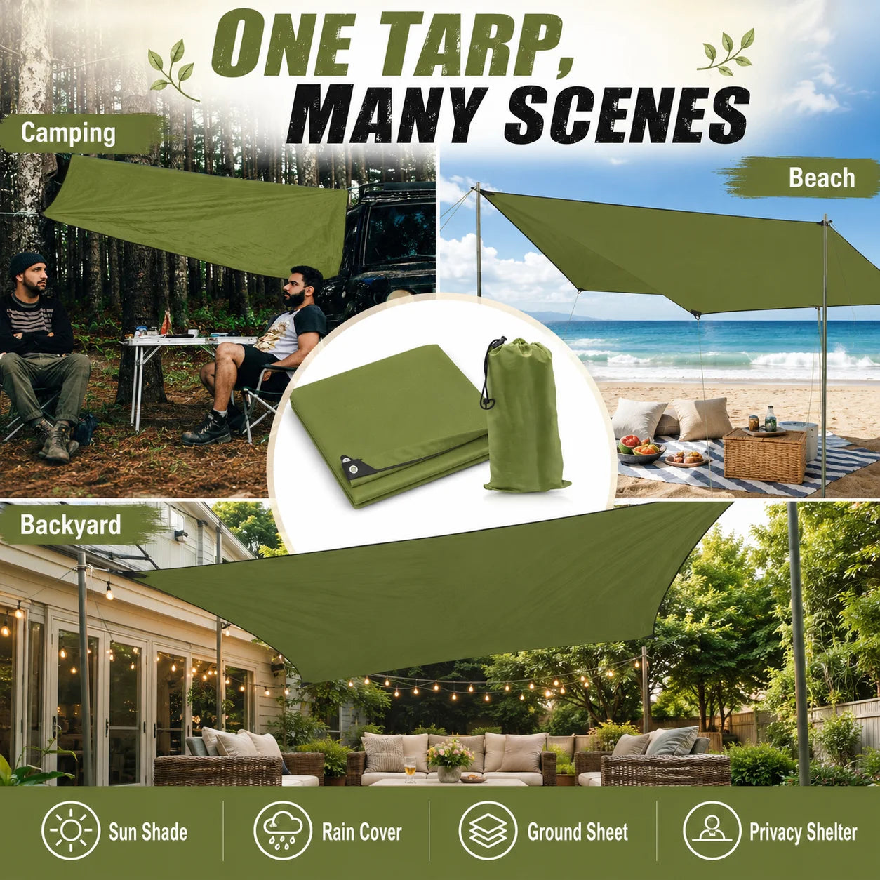 Outdoor Waterproof Tarp Shelter Canopy For Camping And Backpacking