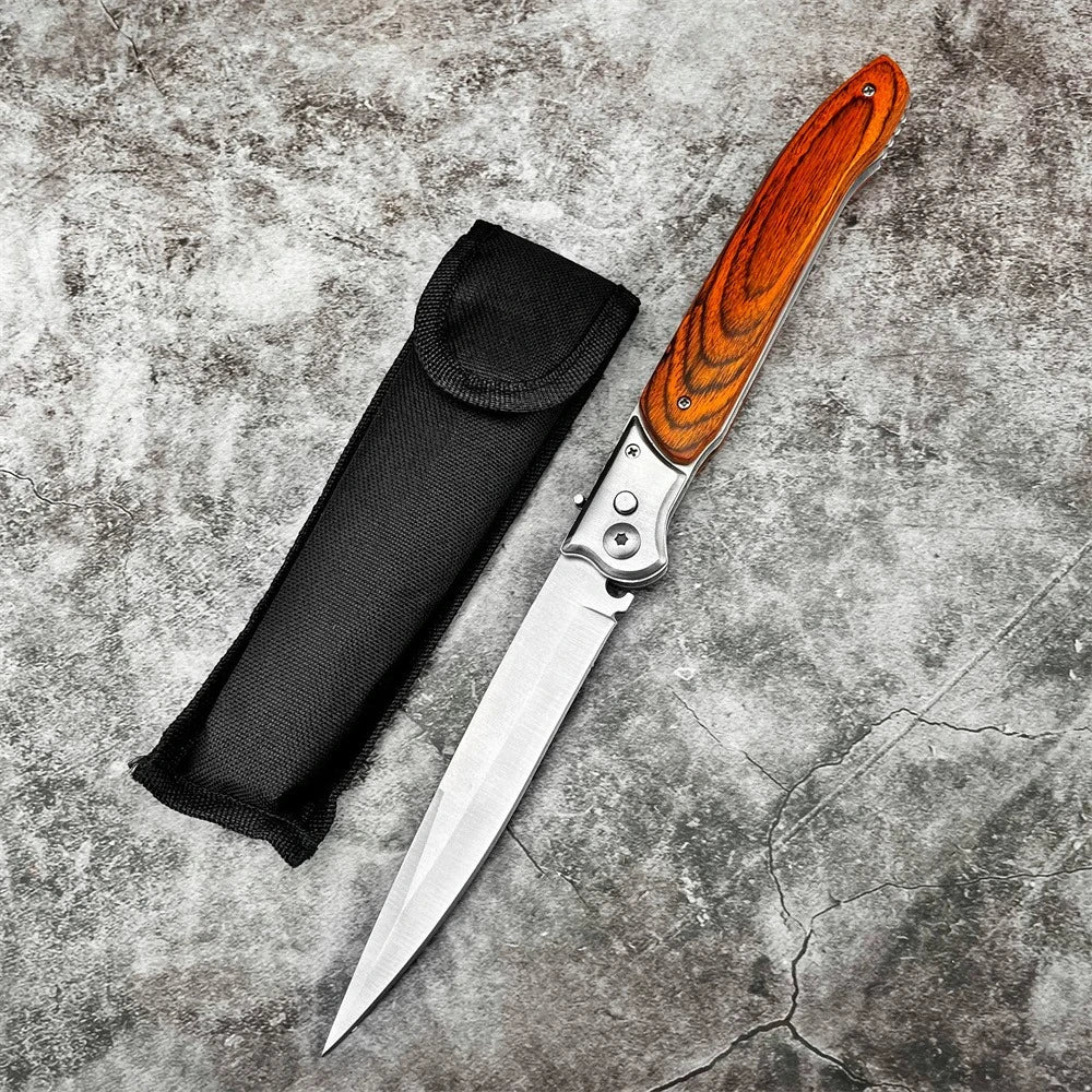 DIY Supplies Assisted Opening Folding Knife With Wooden Handle