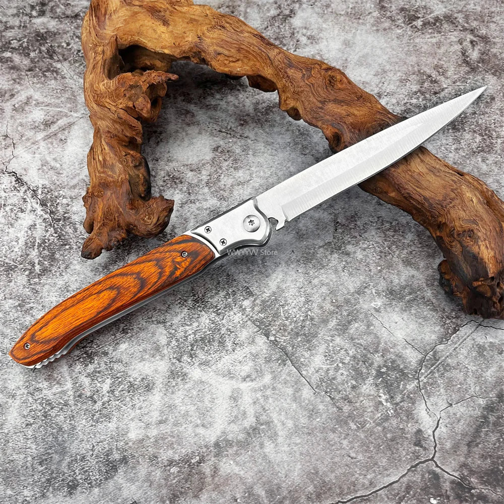 DIY Supplies Assisted Opening Folding Knife With Wooden Handle