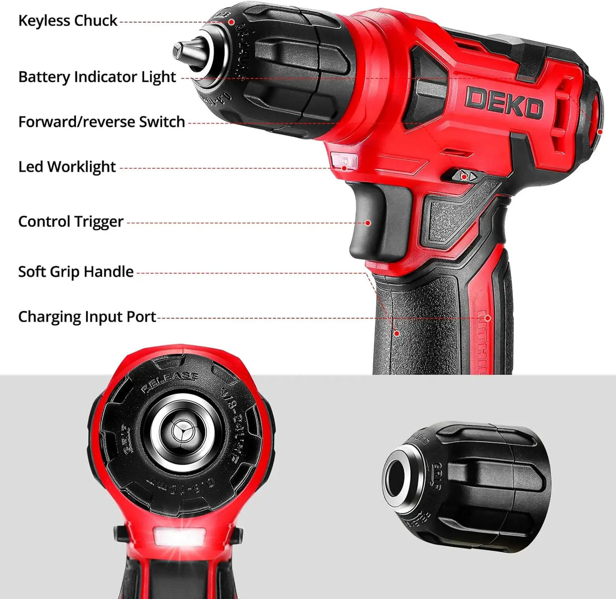 DEKO Cordless Drill Household Tool Kit With Essential Hand Tools