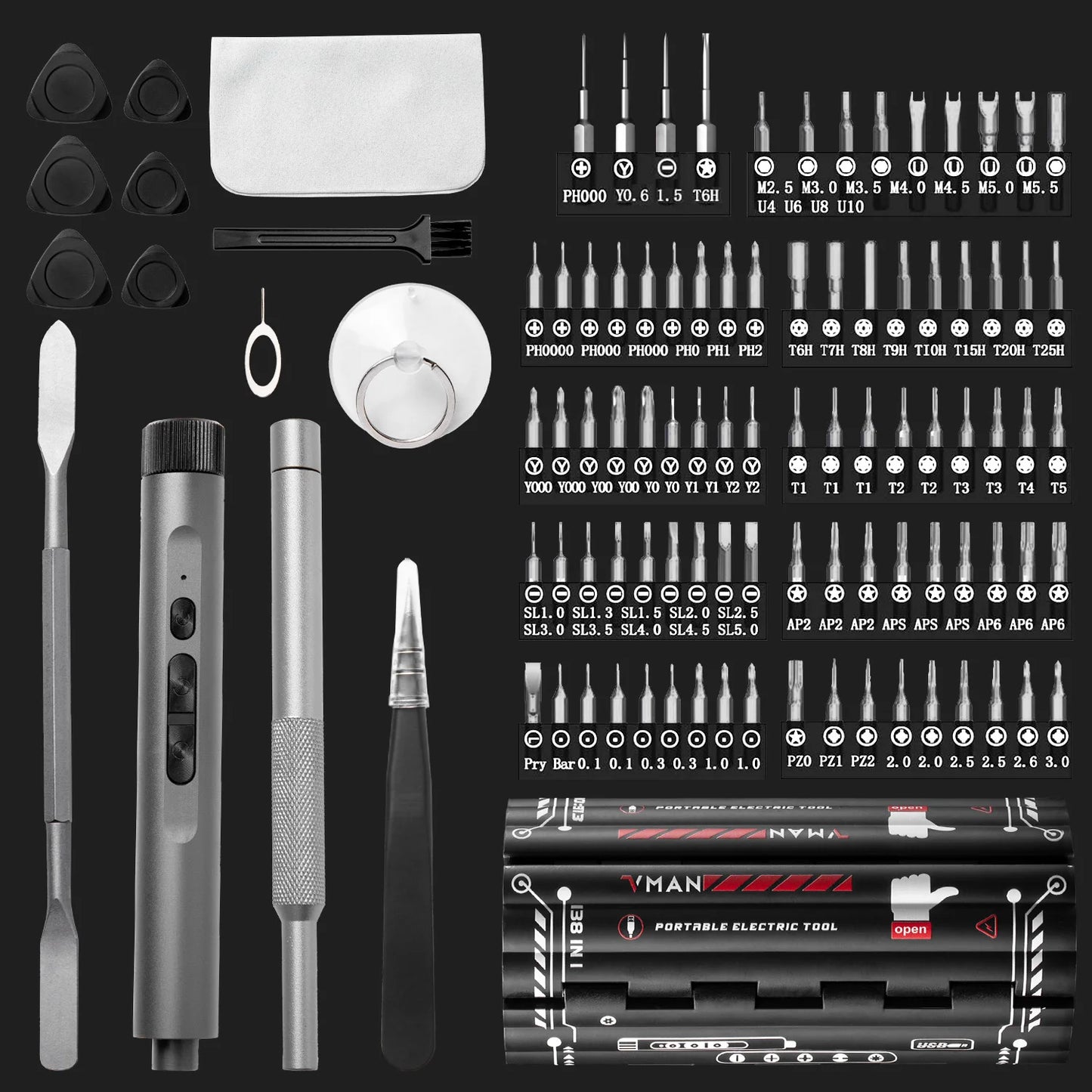 VMAN 138-in-1 Magnetic Bit Precision Electric Screwdriver Set