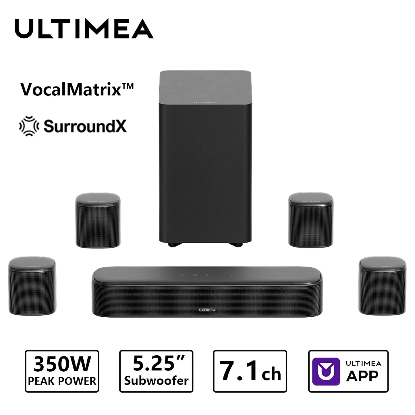 ULTIMEA 350W 7.1 Channel Virtual Surround Soundbar With App Control