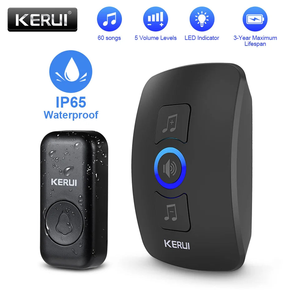 KERUI Waterproof Wireless Doorbell Kit With LED Chime And Alarm