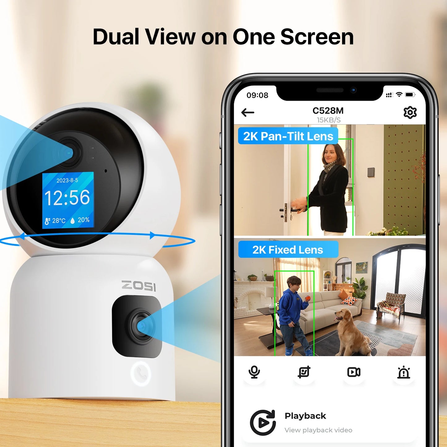 ZOSI 360 PTZ Smart Home Security Camera Auto Tracking