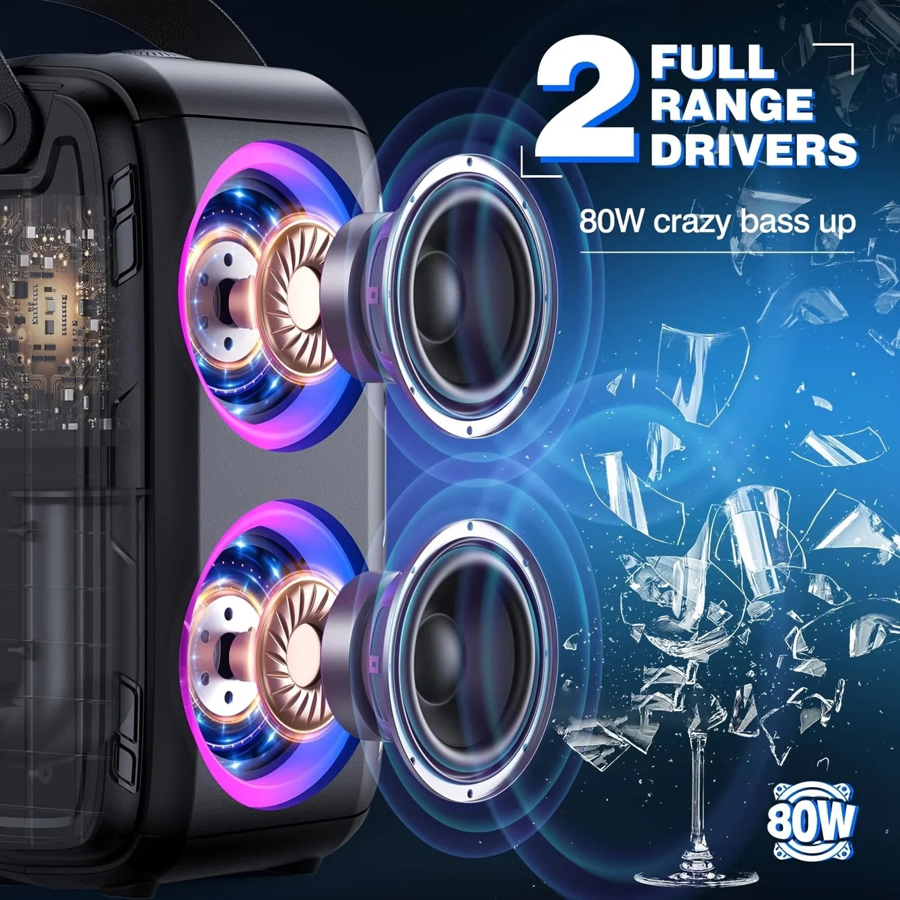 W-KING 80W Wireless Speaker With Microphone RGB Lighting Bluetooth