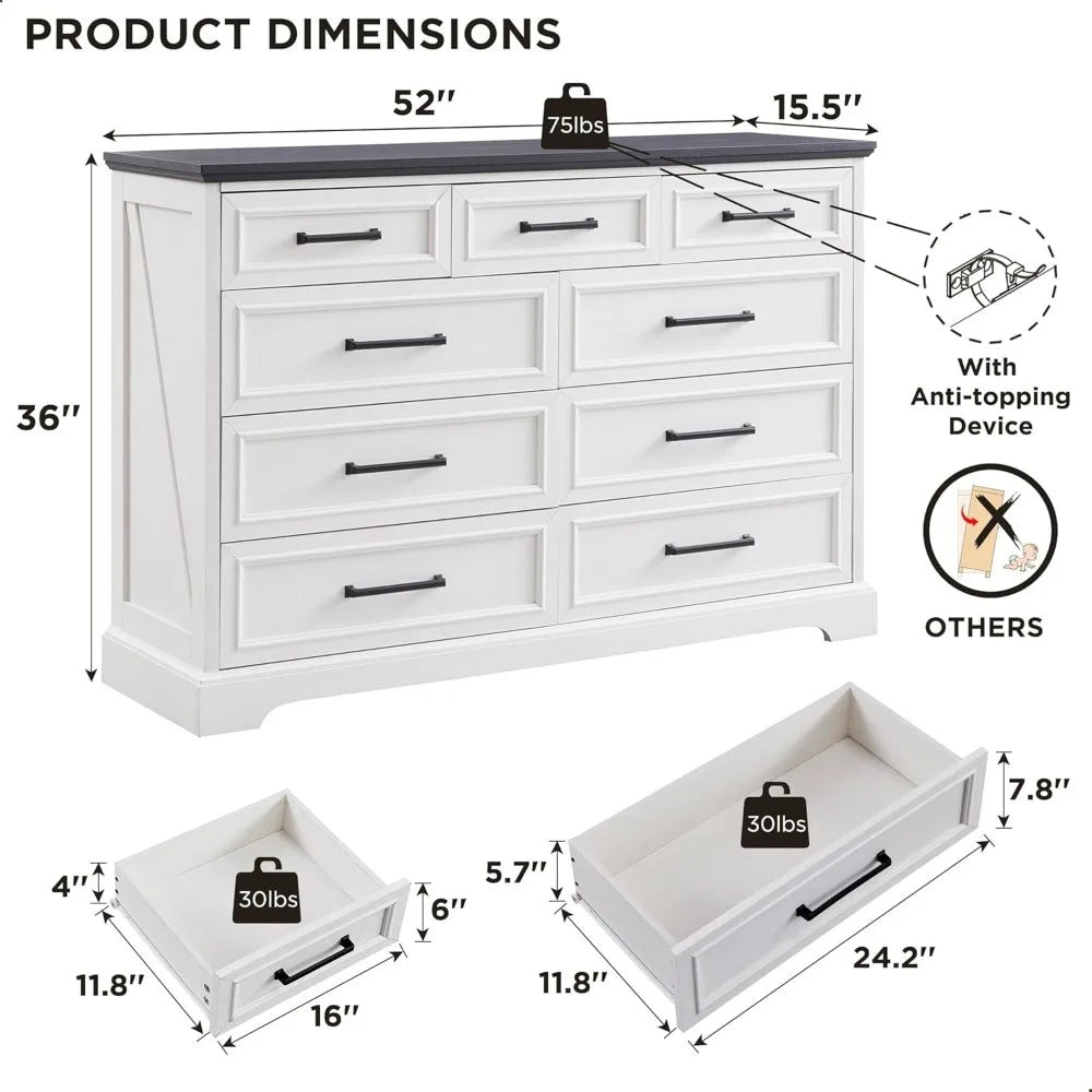Farmhouse 9 Drawer Dresser For Bedroom And Living Room
