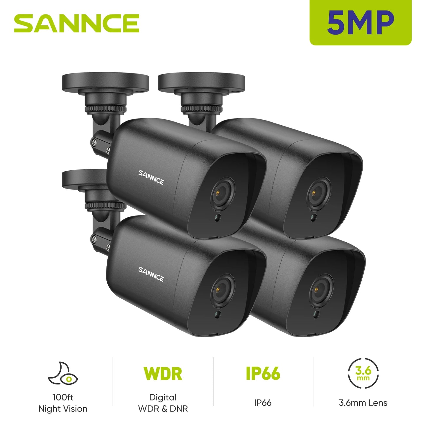 SANNCE 2MP Bullet Security Camera 3.6mm Lens 1080P DVR
