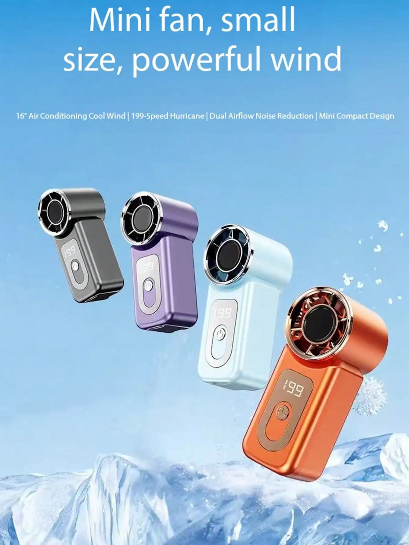 USB Mini Handheld Turbo Fan With Adjustable Speed High-Capacity Battery