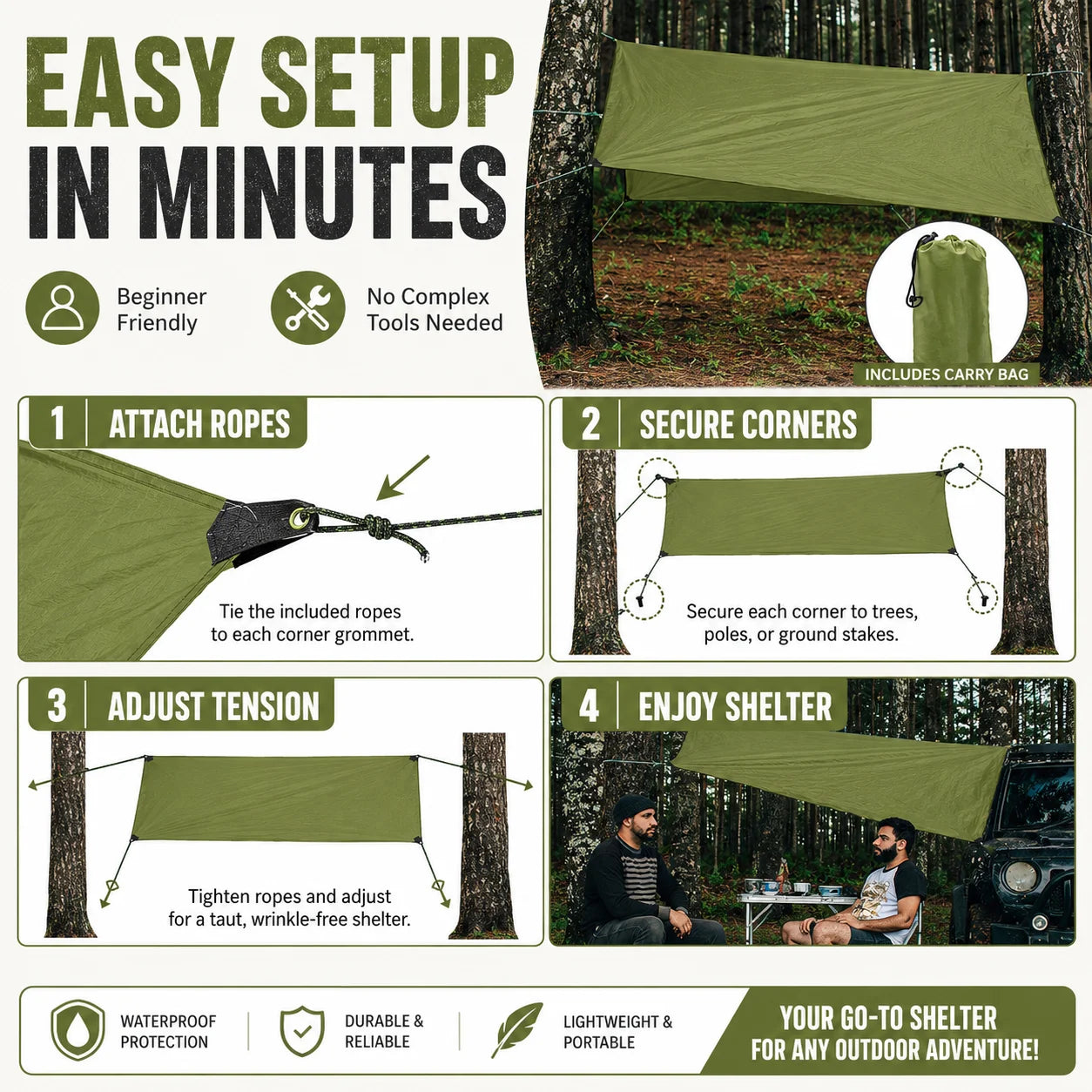 Outdoor Waterproof Tarp Shelter Canopy For Camping And Backpacking