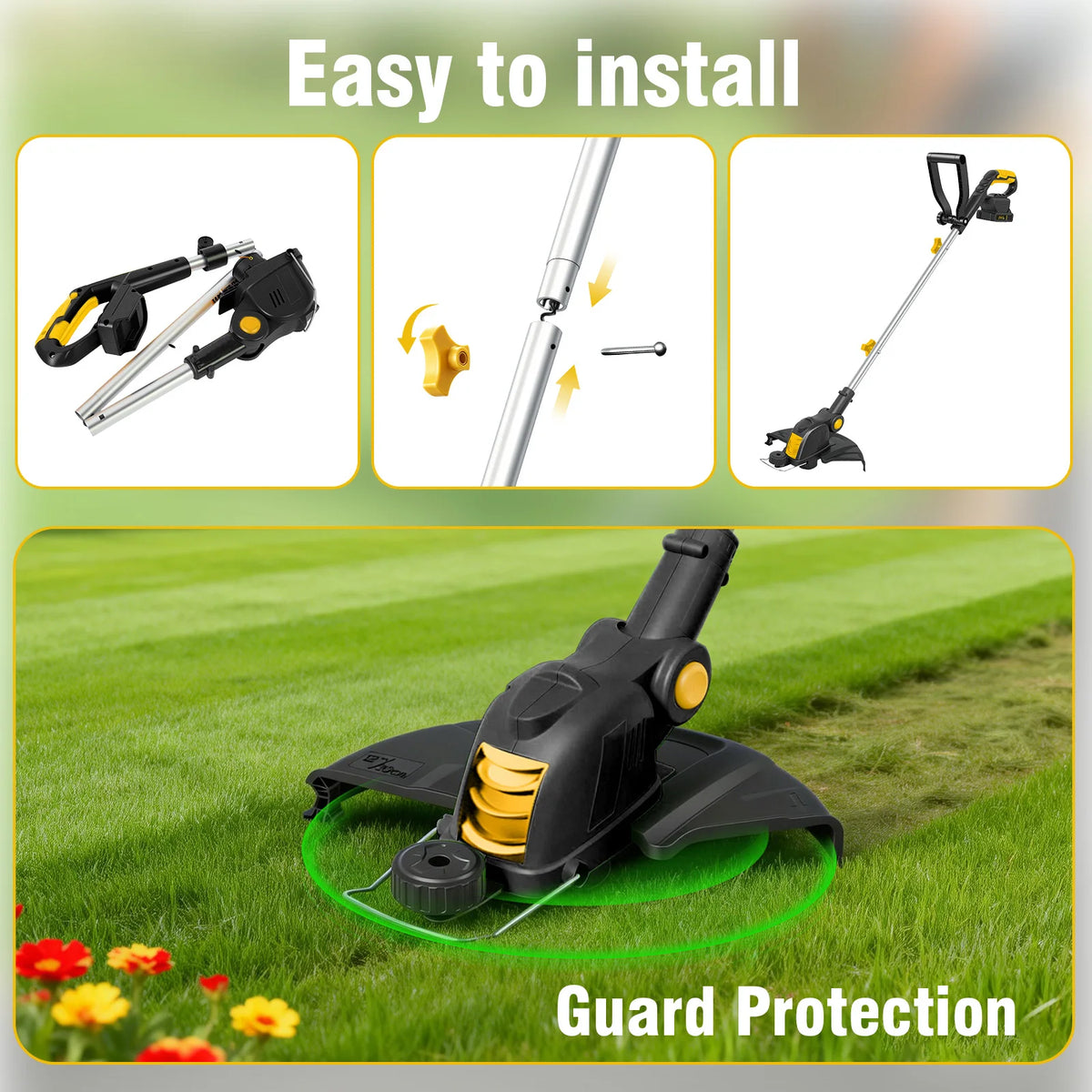 Cordless 3-In-1 String Trimmer With Rotatable Head And Auto Feed