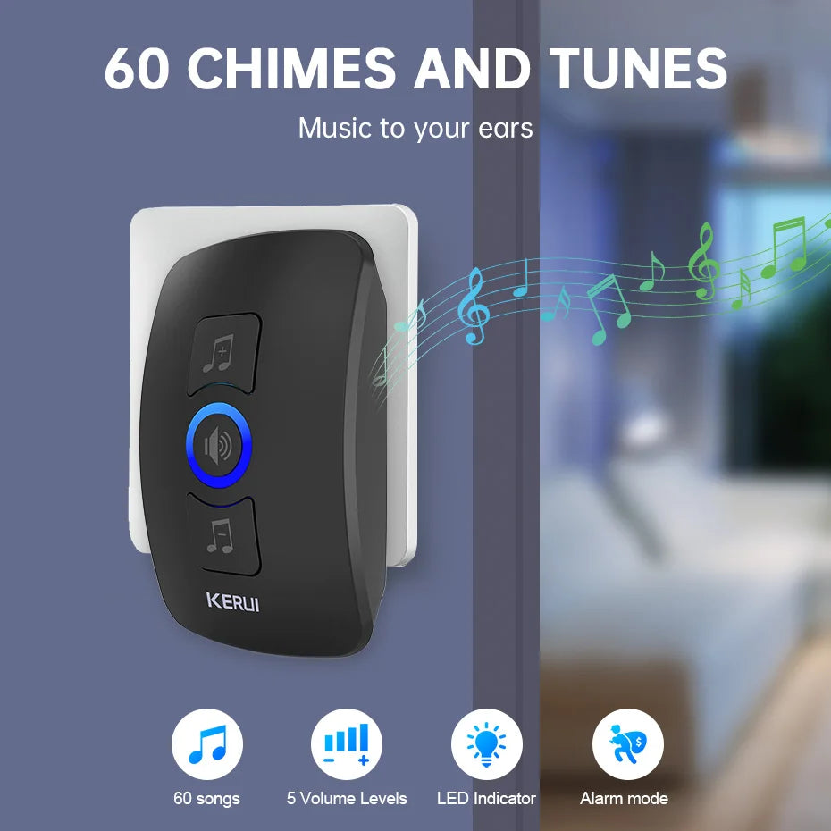 KERUI Waterproof Wireless Doorbell Kit With LED Chime And Alarm