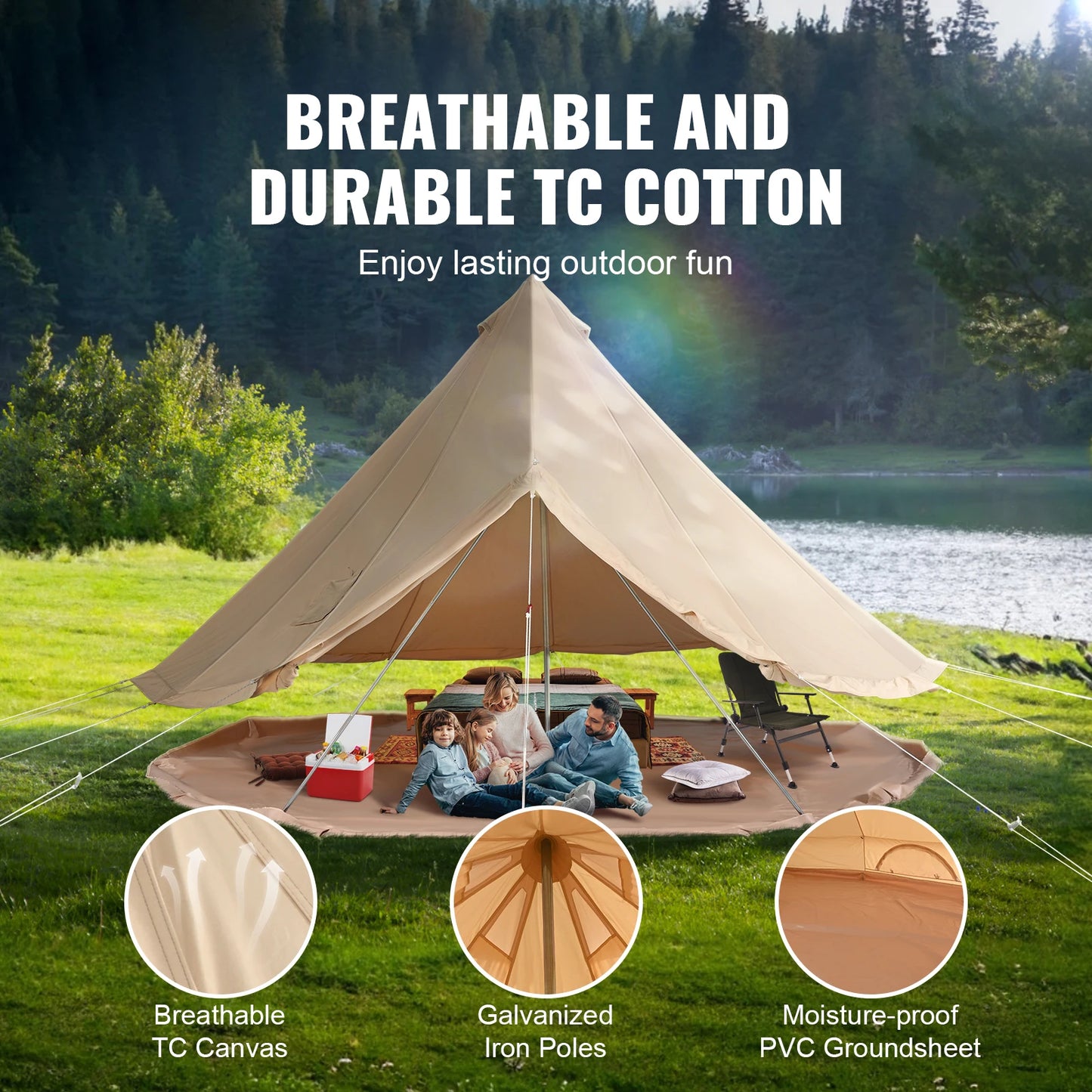 SucceBuy Canvas Bell Tent Four Seasons Yurt For Camping Eight