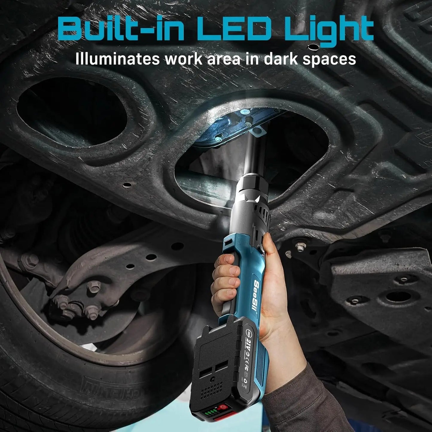 Seesii 21V Extended Cordless Ratchet Wrench 80Nm Brushless