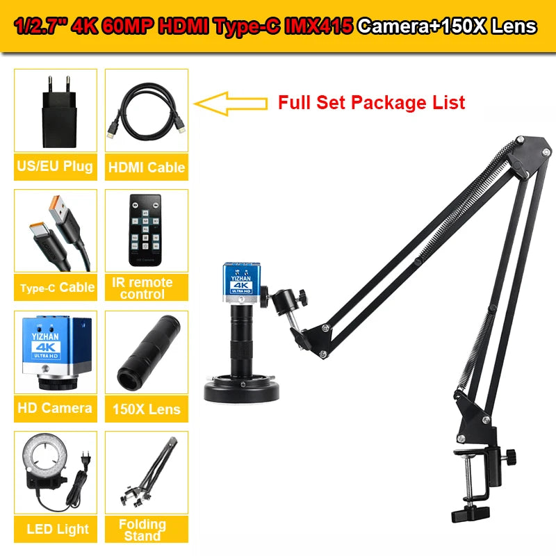 YIZHAN 150X Digital Microscope 4K Camera HDMI USB For Soldering