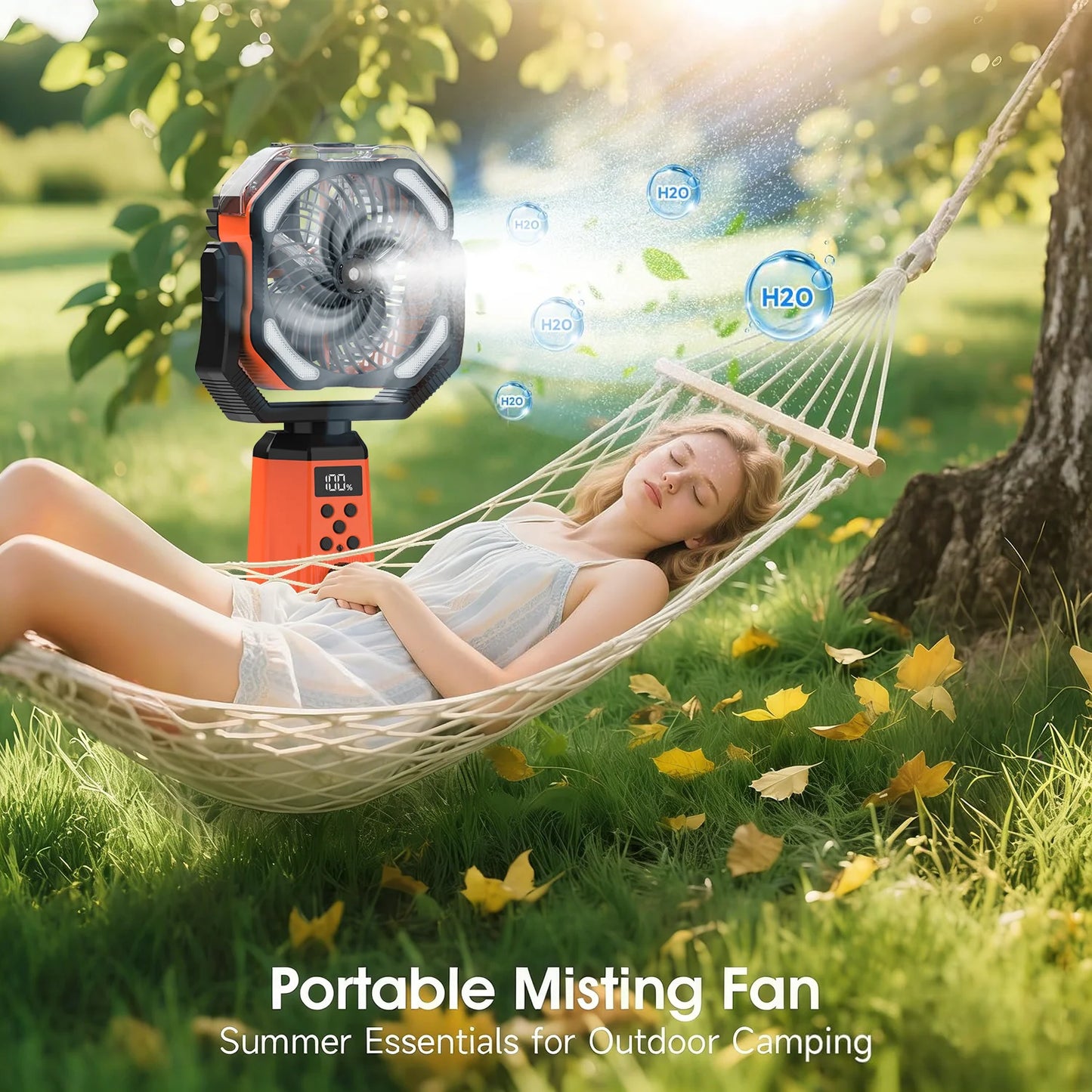 Portable 4 In 1 Rechargeable Fan With Stand Spray LED Light