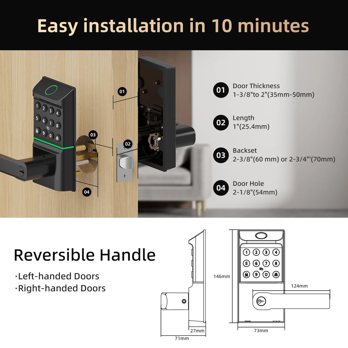 Viladepot Fingerprint Smart Door Lock With App And Keypad Access