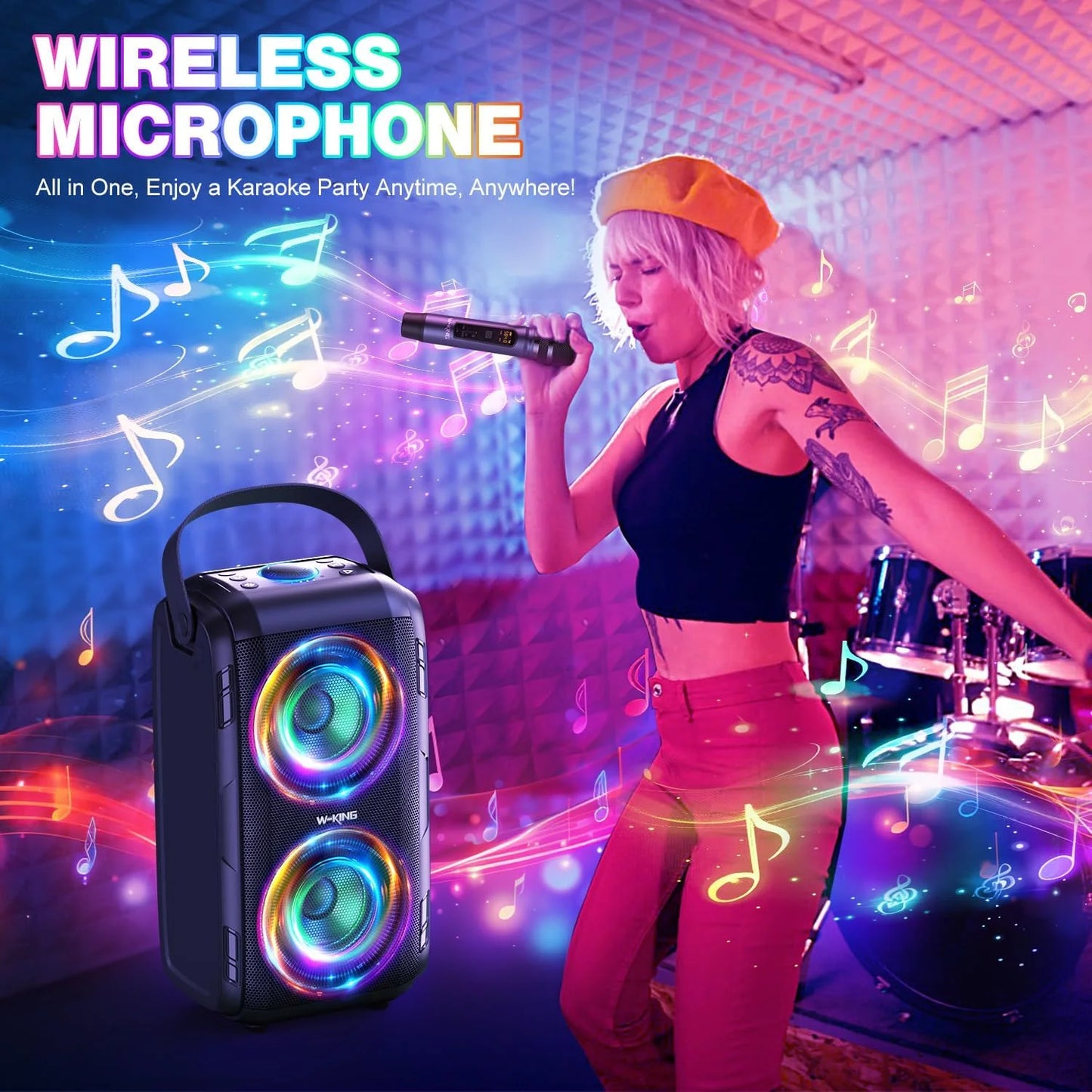 W-KING 80W Wireless Speaker With Microphone RGB Lighting Bluetooth