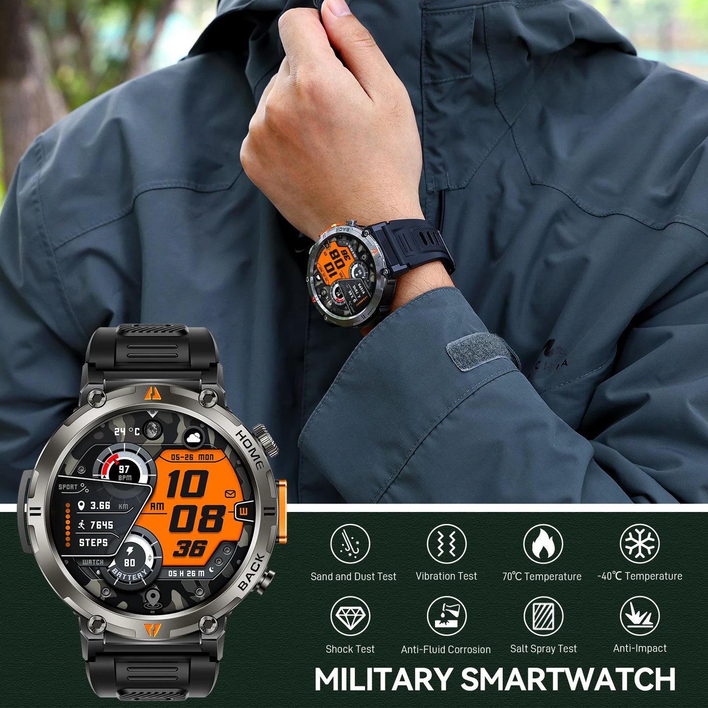 EIGIIS KE3 Bluetooth Calling Smartwatch For Men With Heart Rate