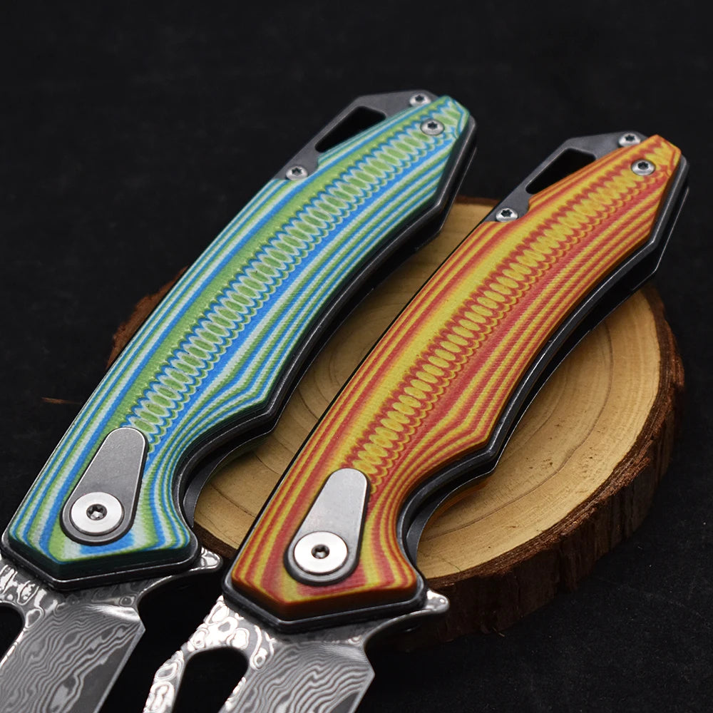 BLACKDRAGON DIY Supplies Damascus Steel G10 Folding Knife Back Clip