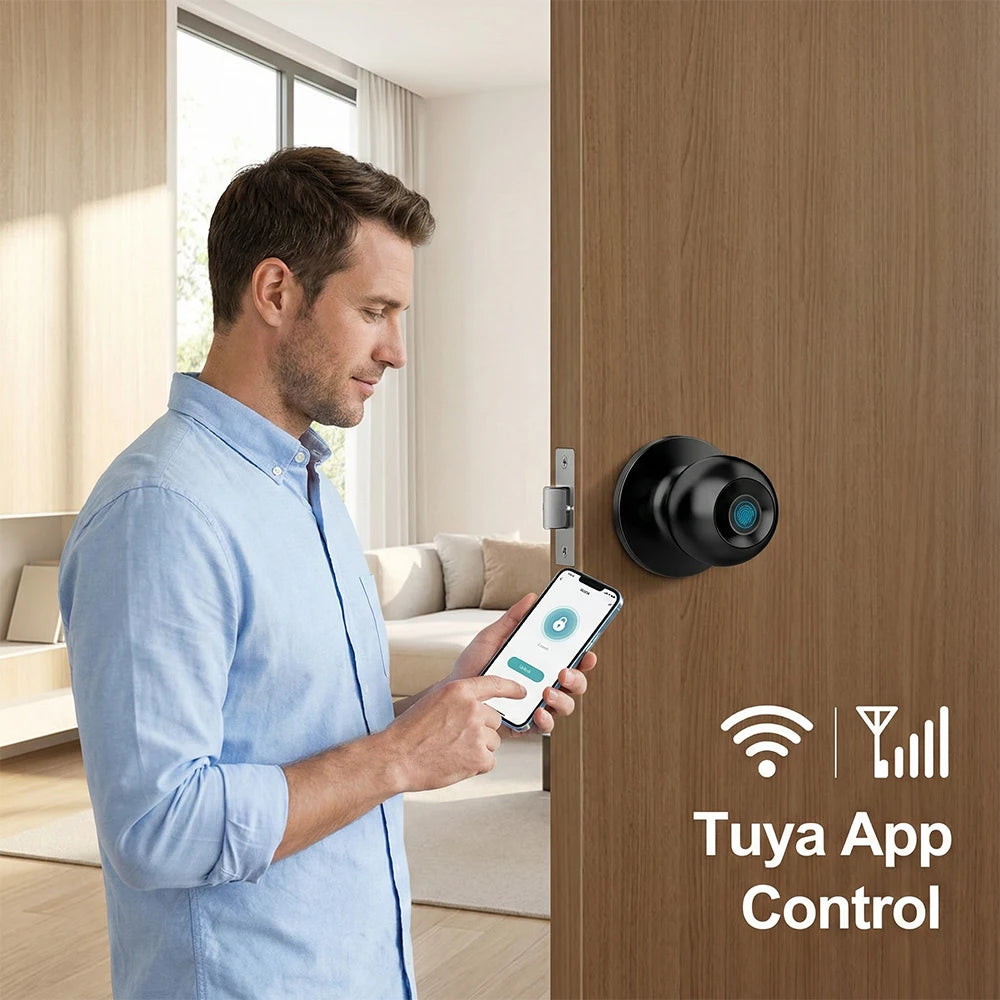 Fingerprint Smart Door Knob Lock With App And Keypad Access