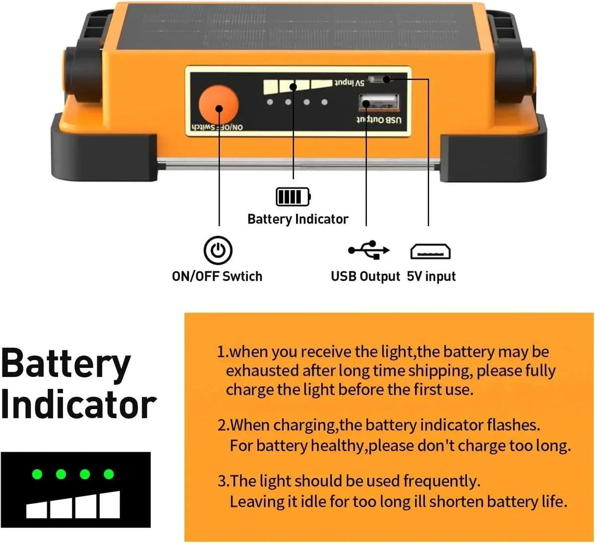 LED BARZ Rechargeable Solar Outdoor Portable LED Floodlight For Construction