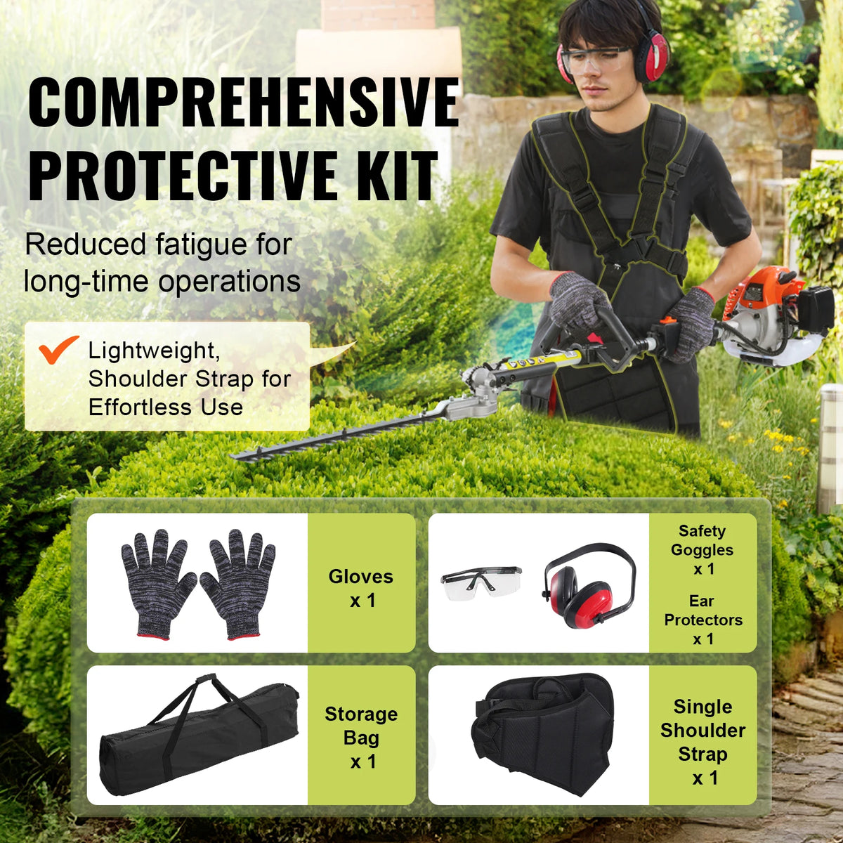 SucceBuy 5-in-1 Gas Garden Trimmer Hedge Trimmer Pole Saw Combo