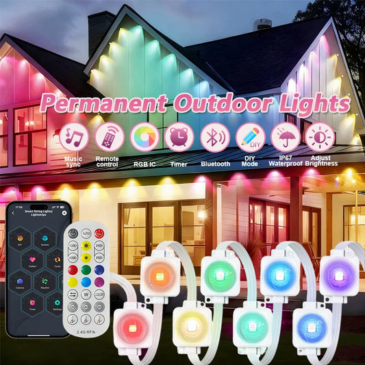 Permanent Outdoor Lights Smart Eave Lights DIY Color Changing Music Sync Dynamic Waterproof for Roof Party Garden Decor