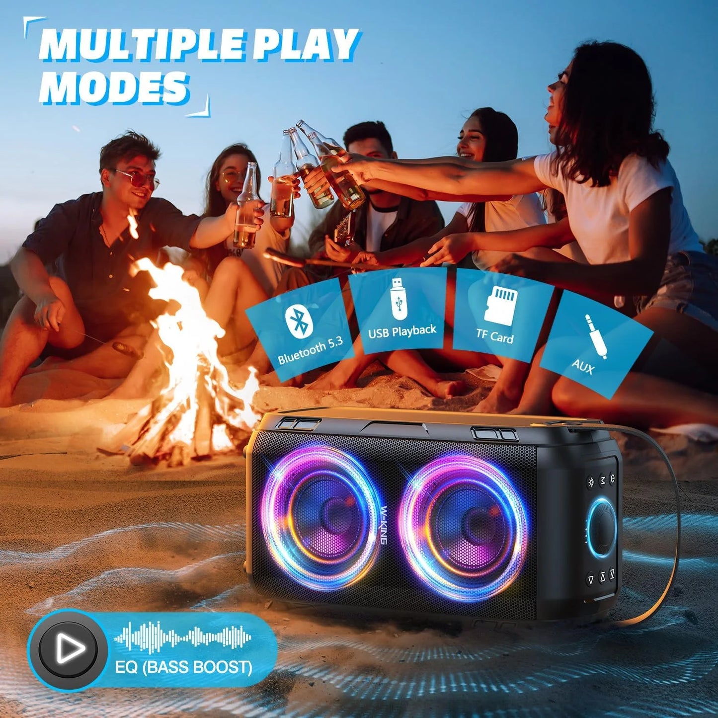 W-KING 80W Wireless Speaker With Microphone RGB Lighting Bluetooth