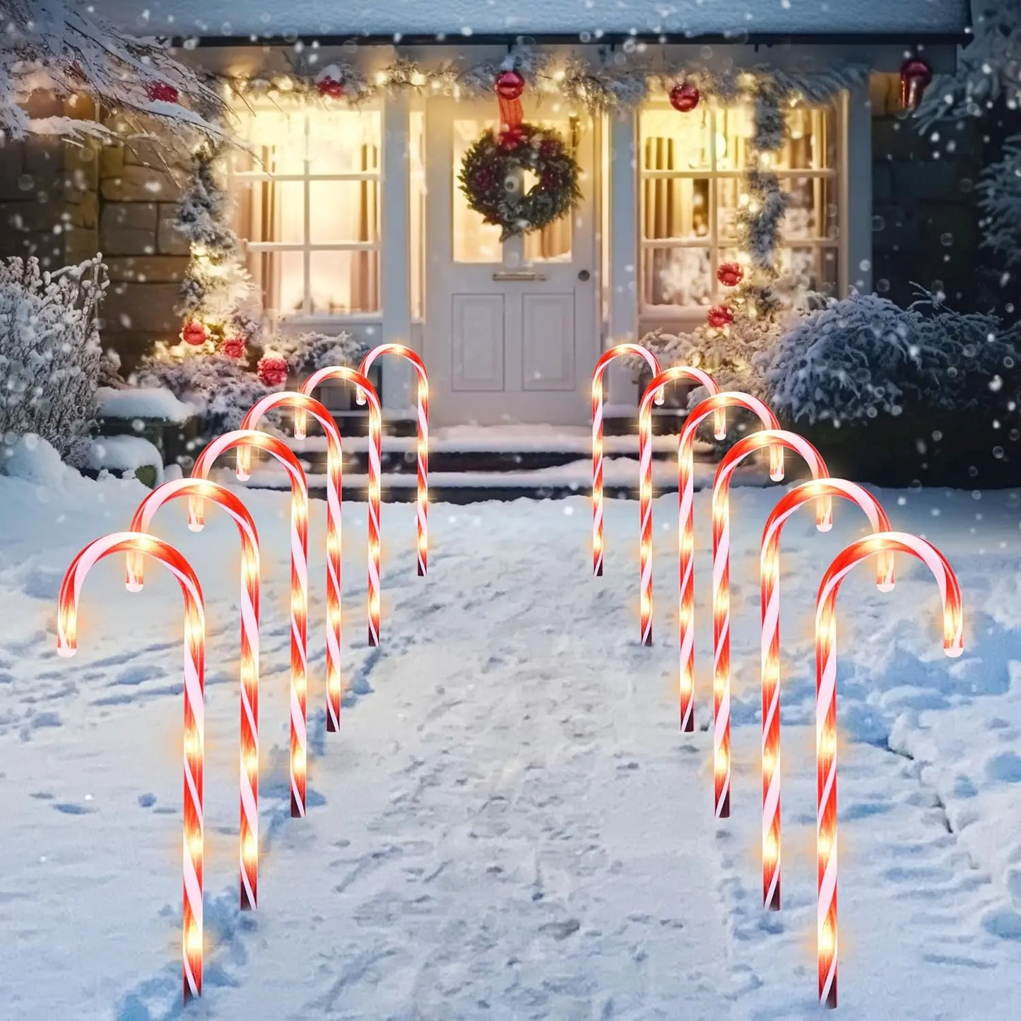 Joyfy Prelit Candy Cane Pathway Marker Lights Set Outdoor